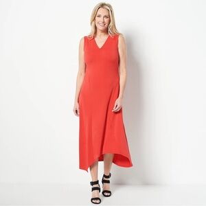 Truth + Style Petite Jersey Knit Asymmetrical Dress Red M New